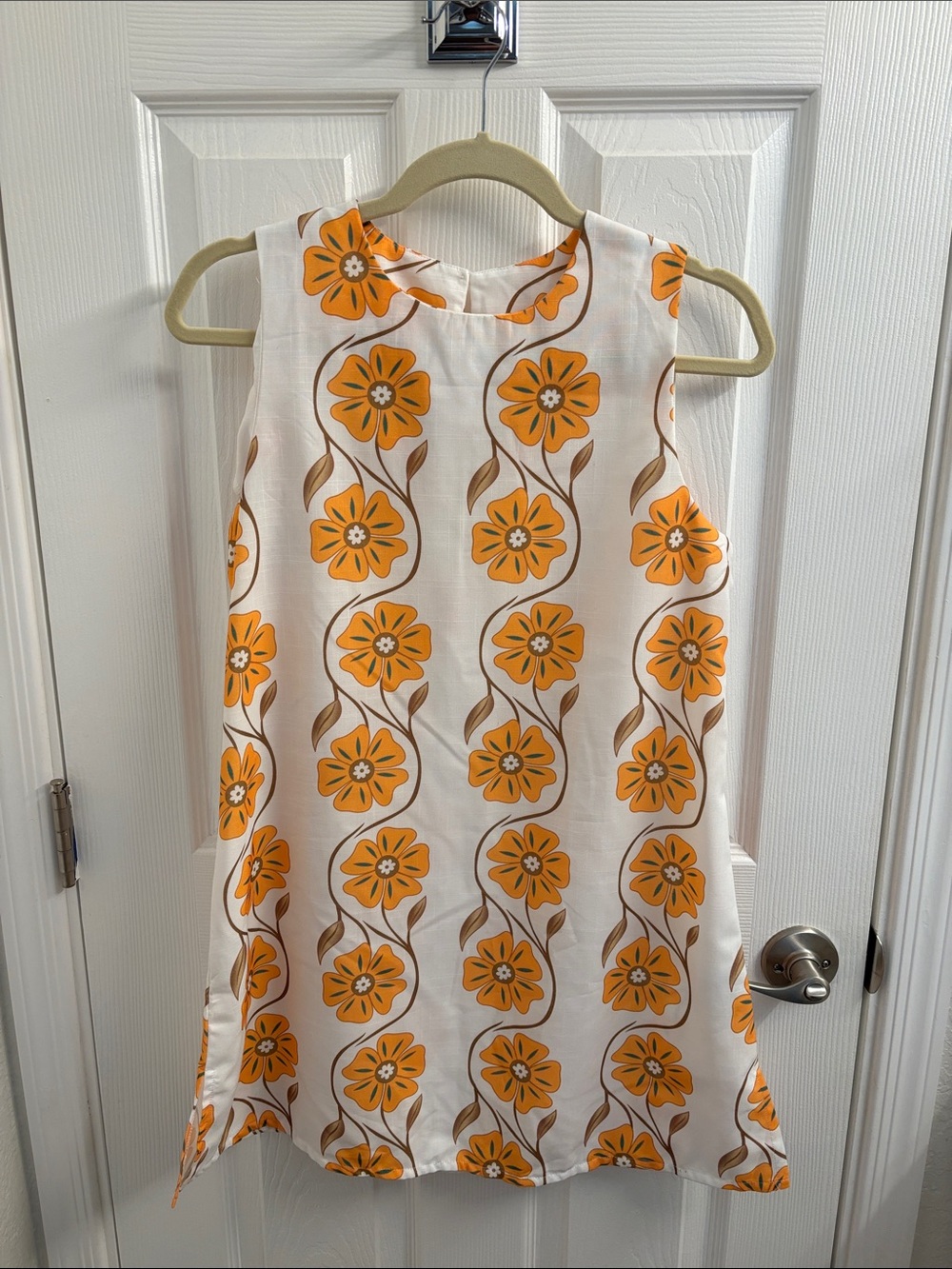 Handmade Women's Orange Floral Sleeveless Tunic/Dress in Small